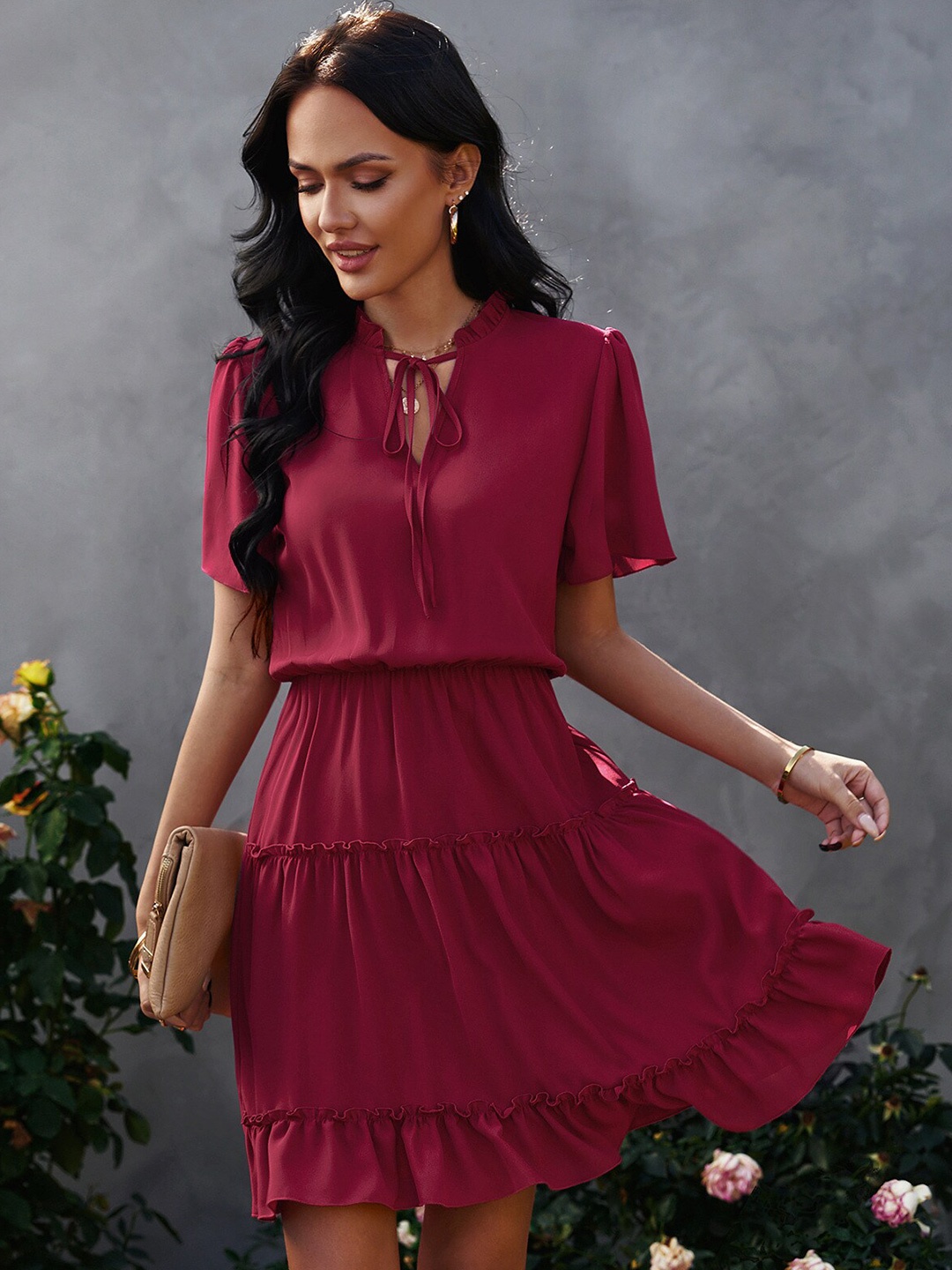 

StyleCast Round Neck Short Sleeves Fit & Flare Dress, Magenta