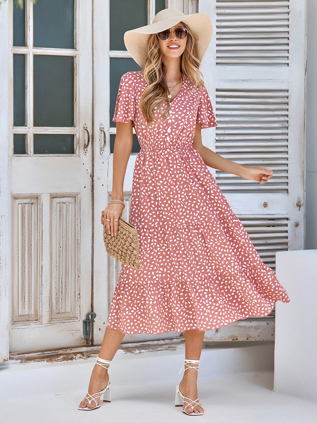 

StyleCast Peach & white Floral Print A-Line Maxi Dress