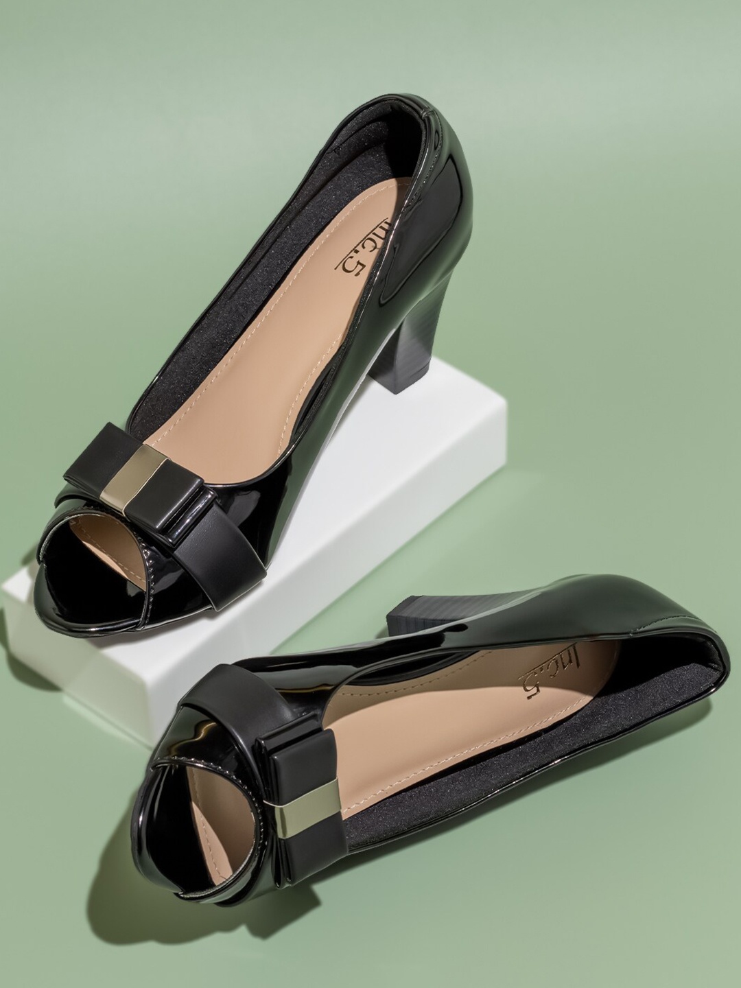 

Inc 5 Peep Toes Bows Block Heels, Black