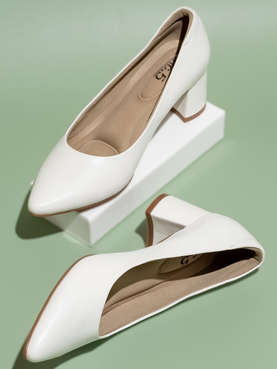 

Inc 5 Pointed Toe Block Heeled Pumps, White