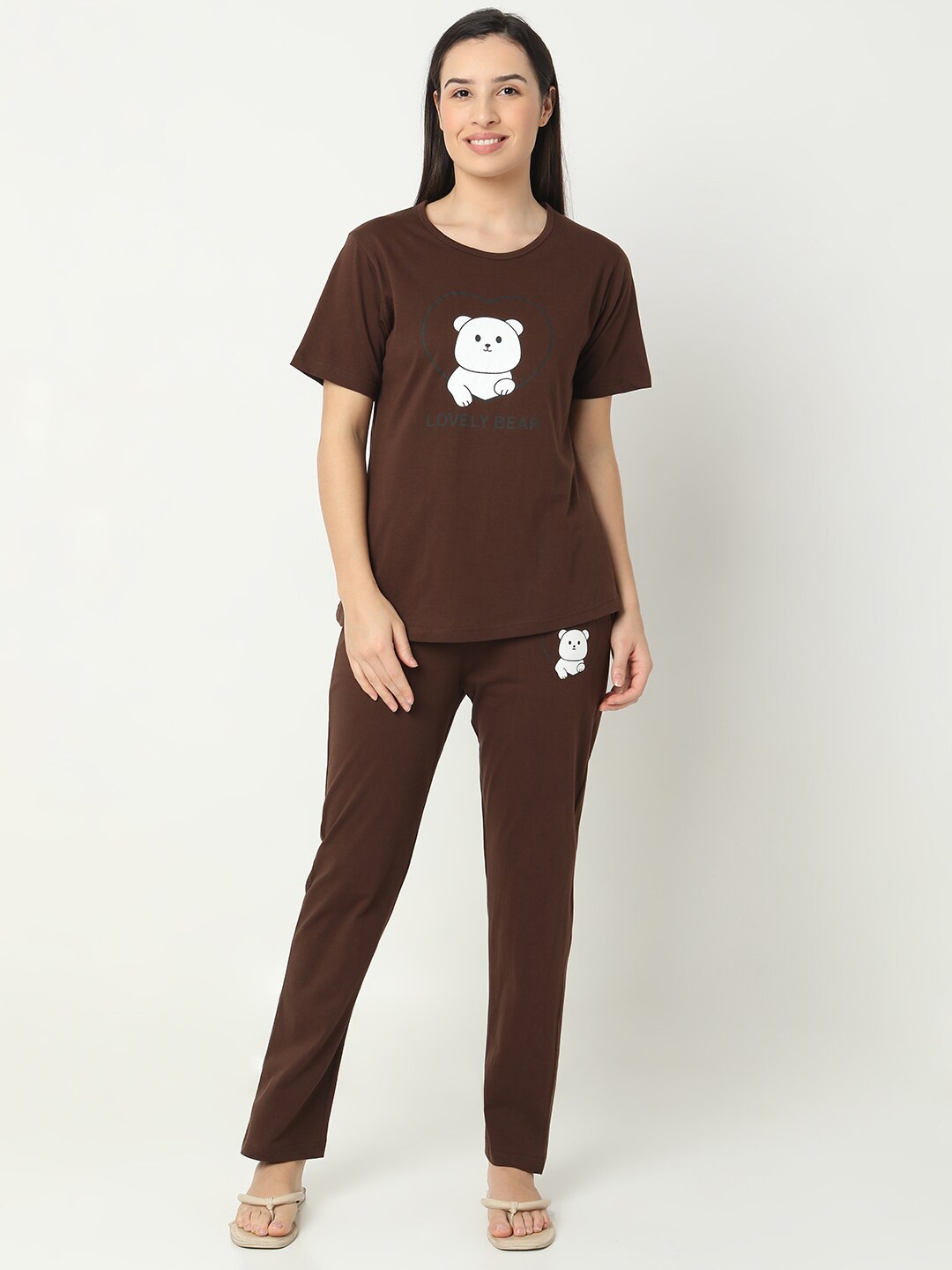 

Smarty Pants Teddy Printed Pure Cotton Night Suit, Brown