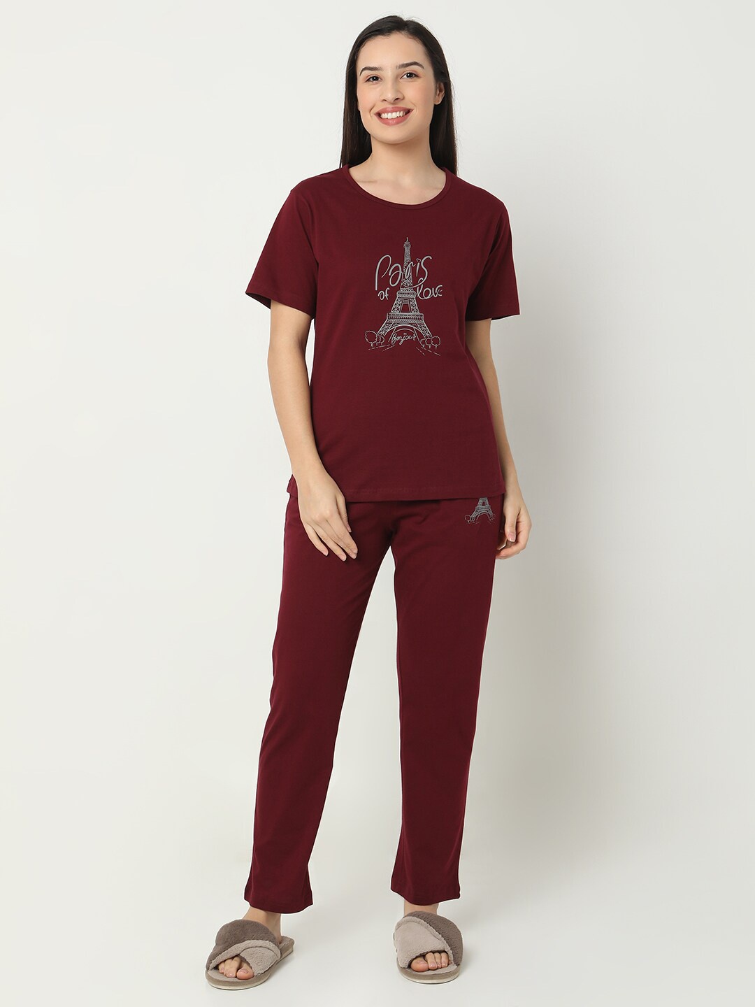 

Smarty Pants Graphic Printed Pure Cotton Night suit, Maroon