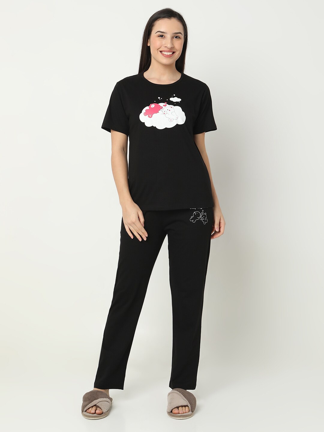 

Smarty Pants Graphic Printed Pure Cotton Night suit, Black