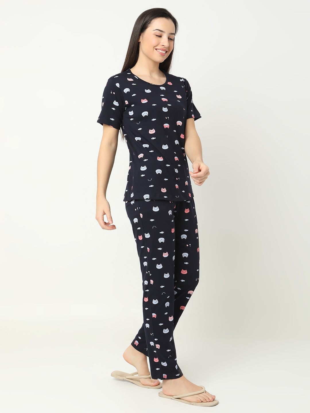 

Smarty Pants Conversational Printed Pure Cotton Night suit, Navy blue