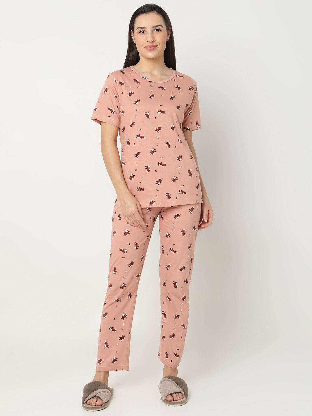 

Smarty Pants Conversational Printed Pure Cotton Night suit, Pink