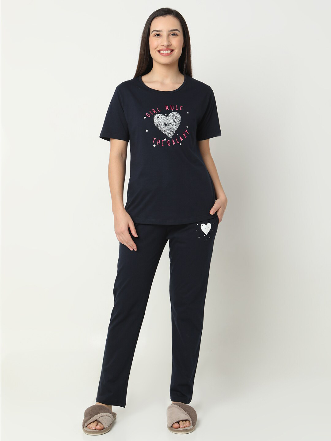 

Smarty Pants Graphic Printed Pure Cotton Night suit, Navy blue