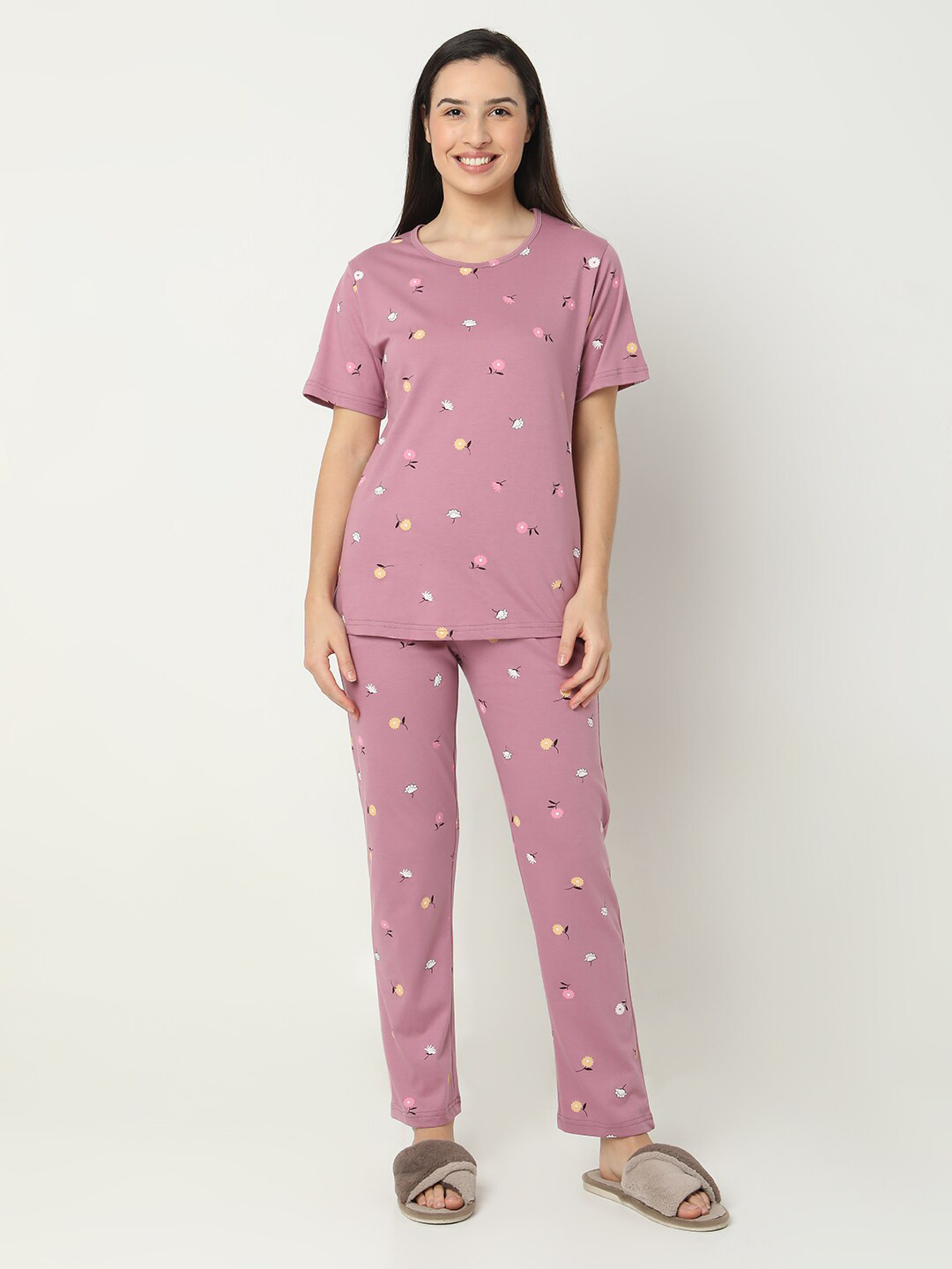 

Smarty Pants Floral Printed Pure Cotton Night Suit, Pink