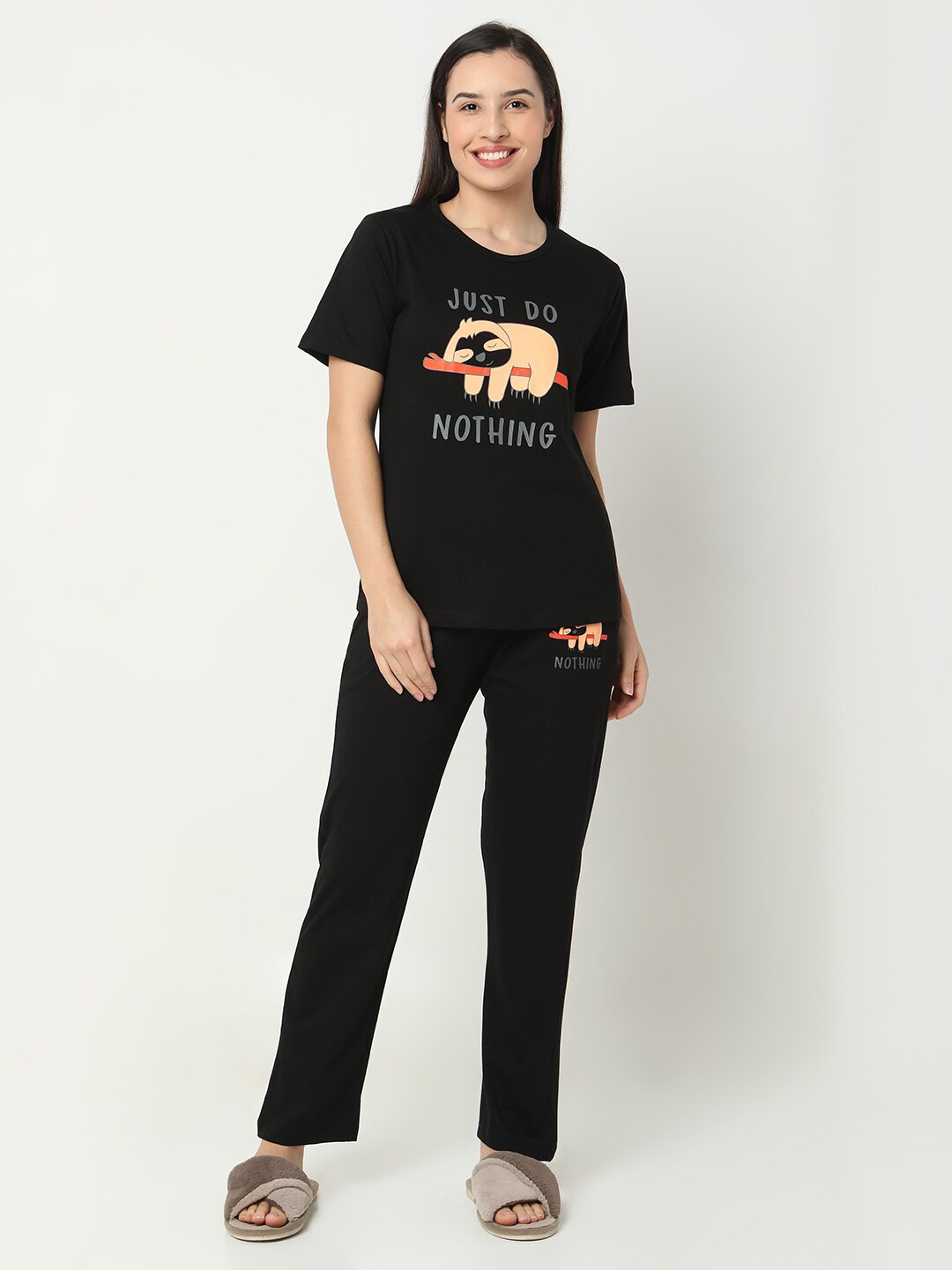 

Smarty Pants Graphic Printed Pure Cotton Night suit, Black