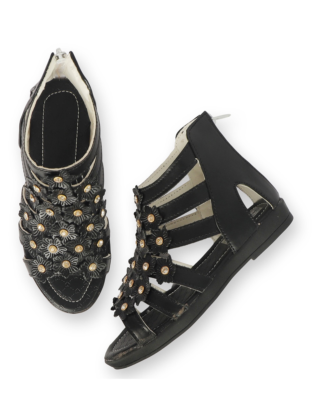 

BAESD Girls Embellished Open Toe Gladiators, Black