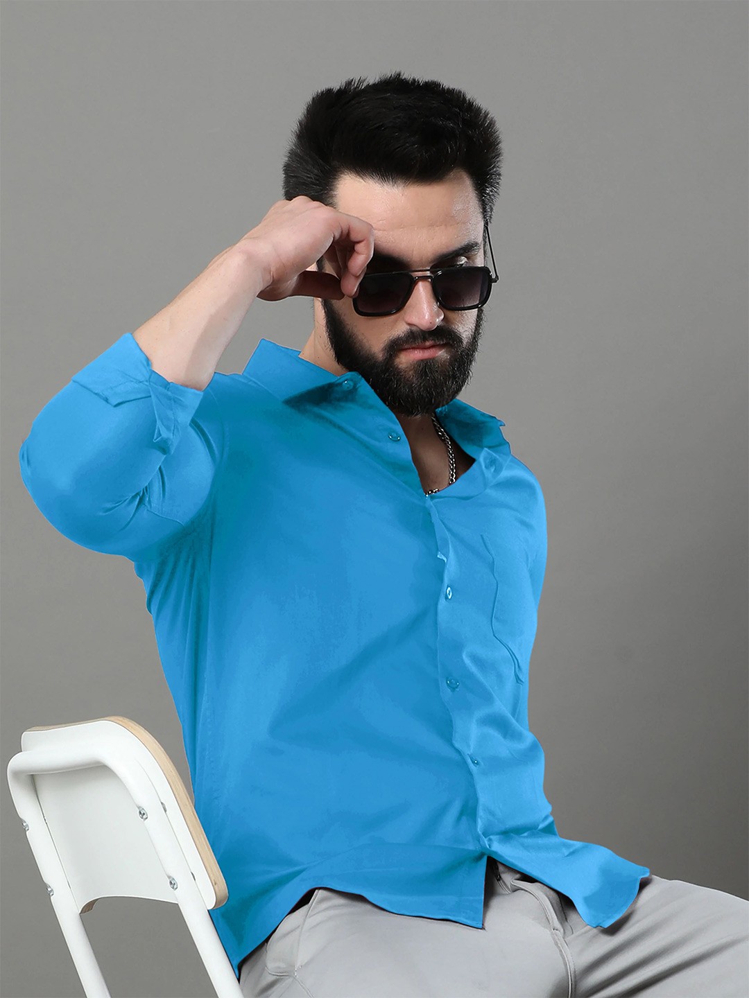 

Tee Projekt Standard Spread Collar Cotton Casual Shirt, Turquoise blue