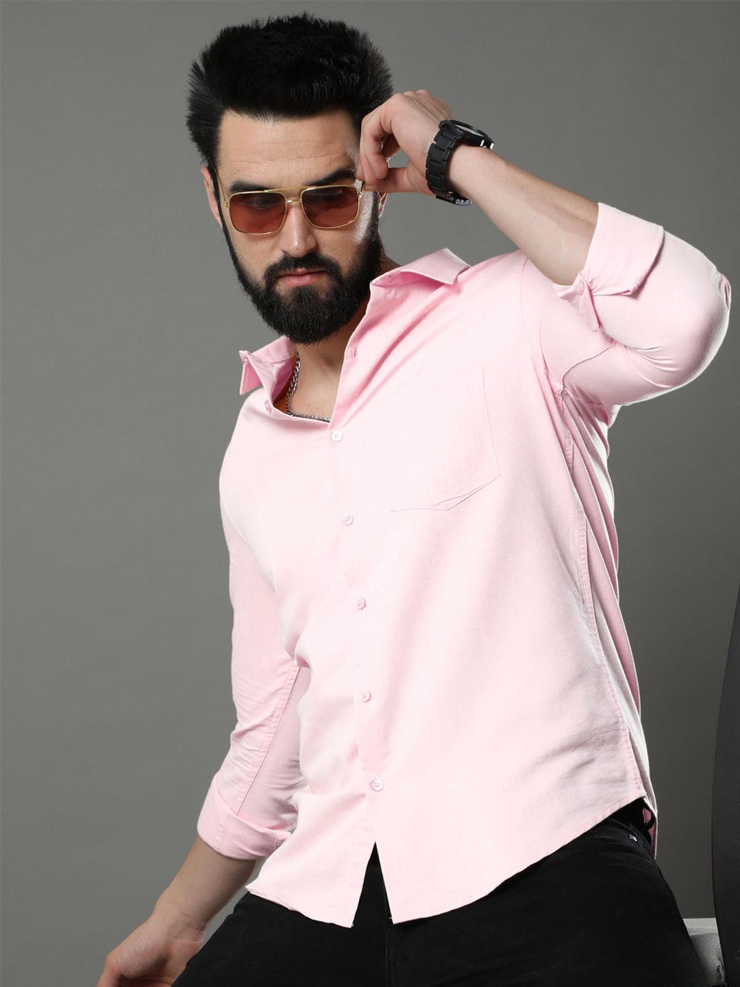 

Tee Projekt Standard Spread Collar Cotton Casual Shirt, Pink