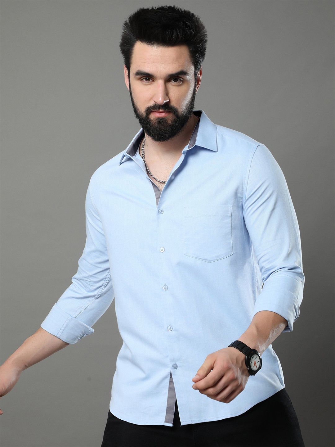 

Tee Projekt Standard Spread Collar Cotton Casual Shirt, Blue