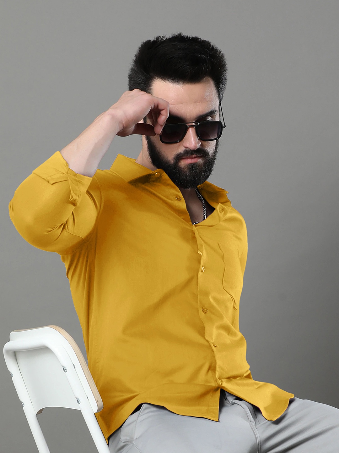 

Tee Projekt Standard Spread Collar Cotton Casual Shirt, Mustard