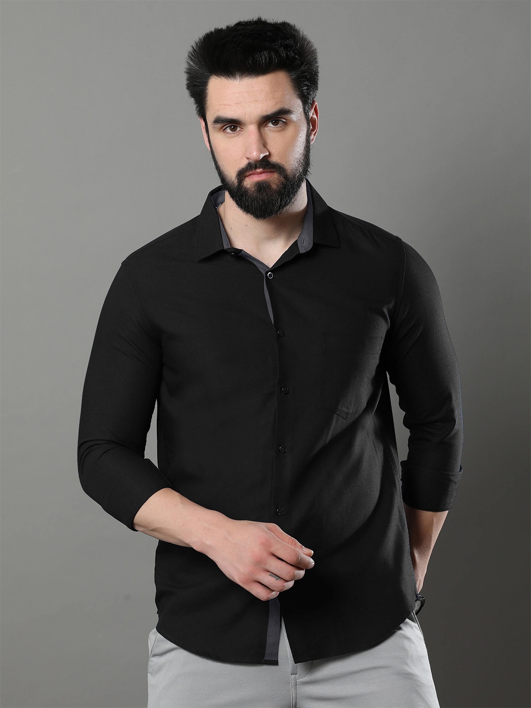

Tee Projekt Standard Cotton Opaque Slim Fit Casual Shirt, Black
