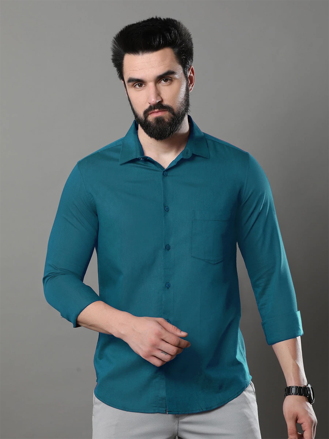 

Tee Projekt Standard Cotton Opaque Slim Fit Casual Shirt, Green