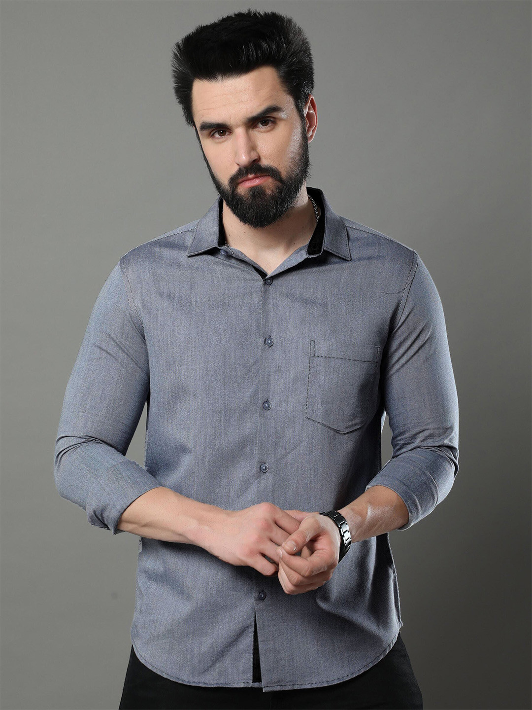 

Tee Projekt Standard Opaque Cotton Slim Fit Casual Shirt, Grey
