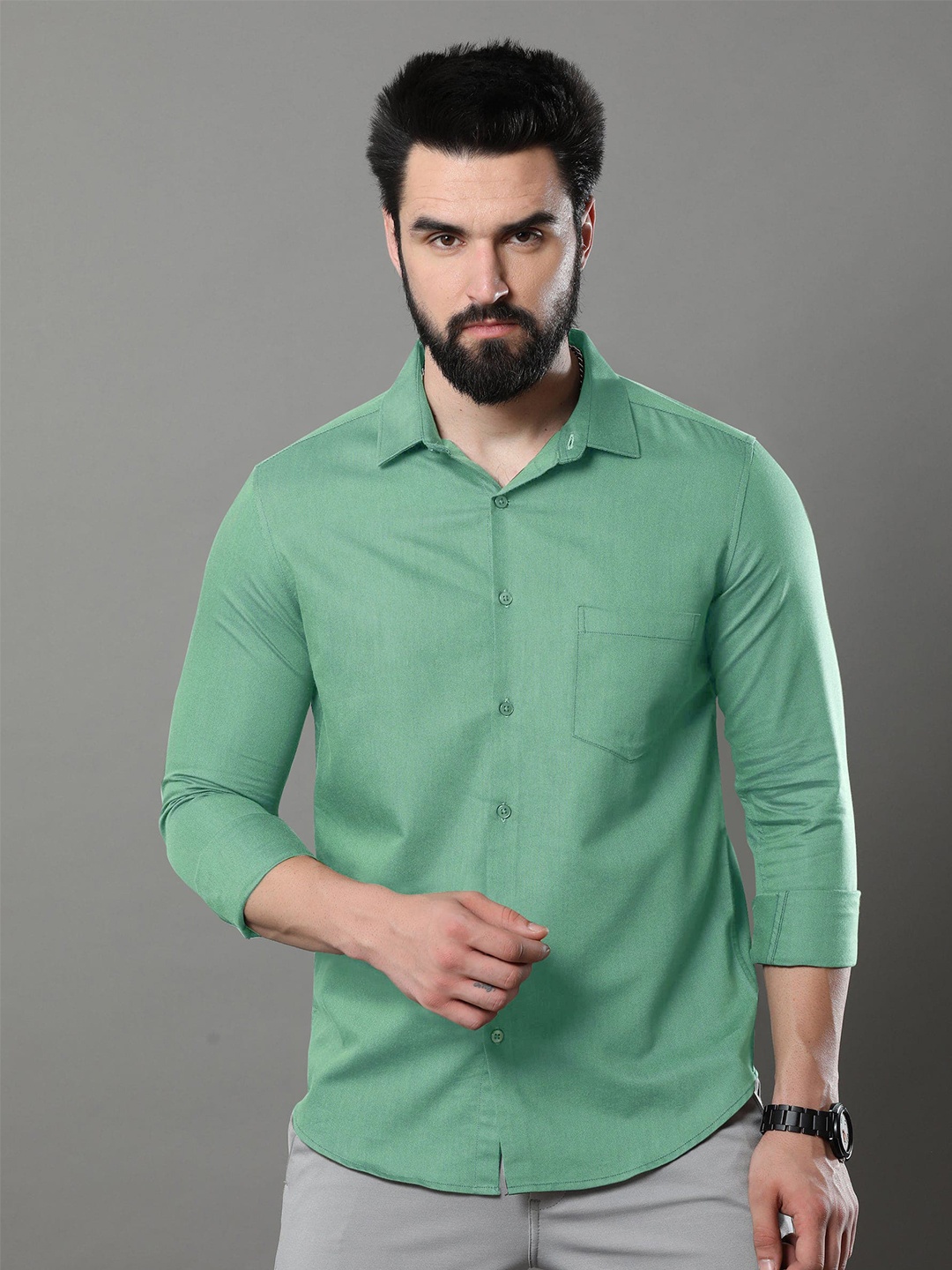 

Tee Projekt Standard Cotton Opaque Slim Fit Casual Shirt, Sea green