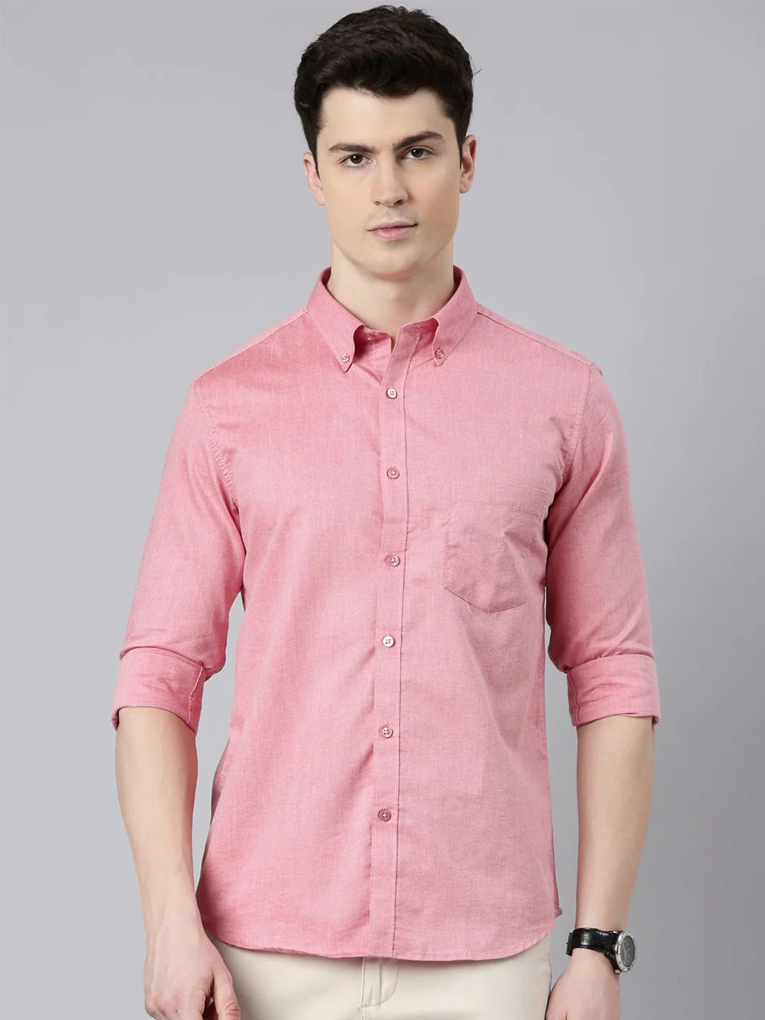 

Tee Projekt Standard Cotton Opaque Slim Fit Casual Shirt, Pink
