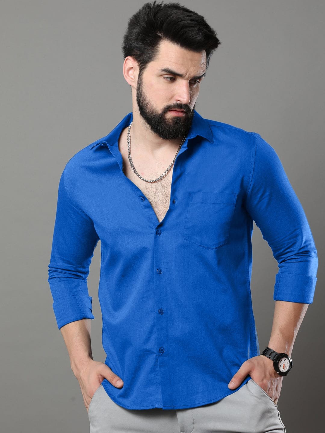 

Tee Projekt Standard Cotton Opaque Slim Fit Casual Shirt, Navy blue