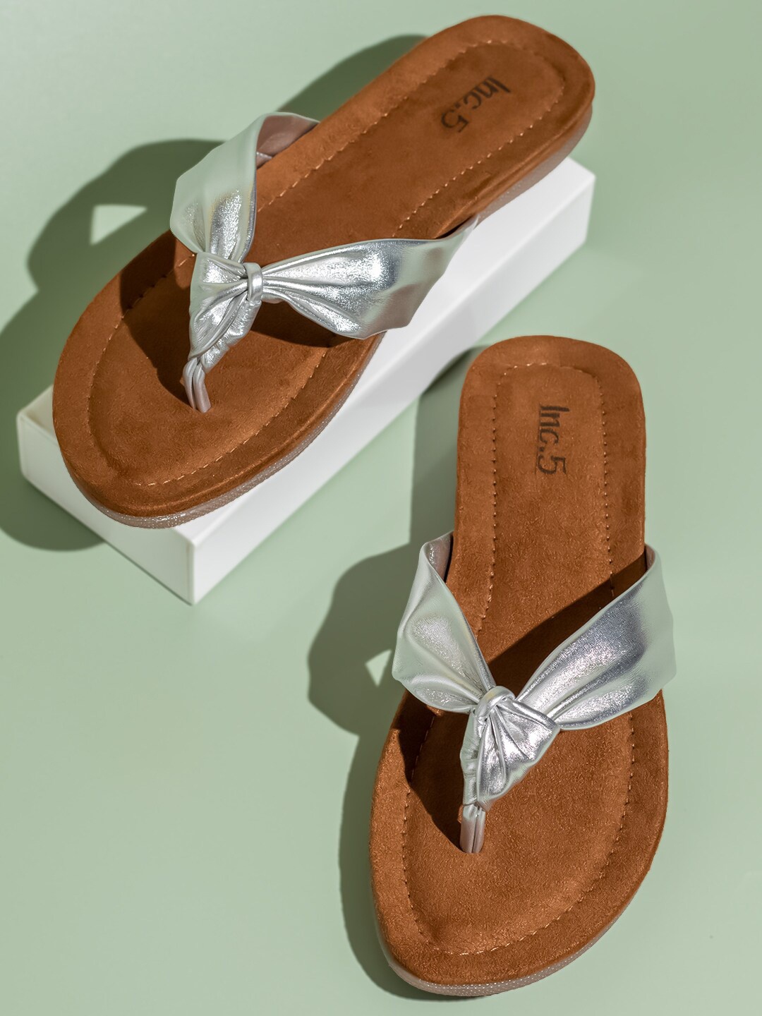 

Inc 5 Open Toe T-Strap Flats, Silver