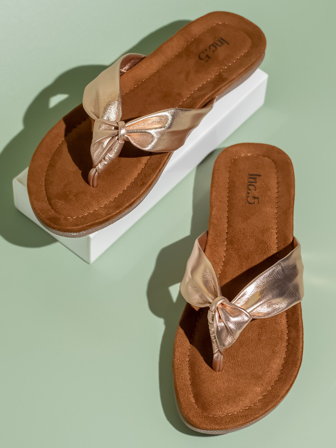 

Inc 5 Open Toe T-Strap Flats, Gold