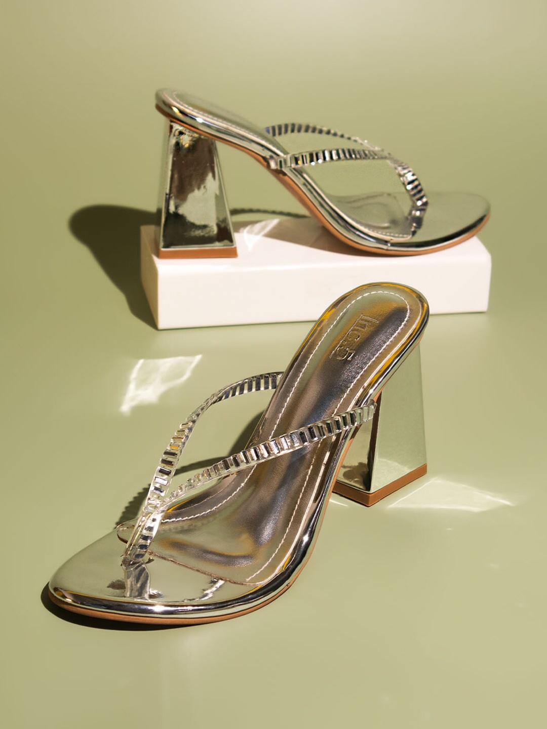 

Inc 5 Textured Open Toe Block Heels, Silver