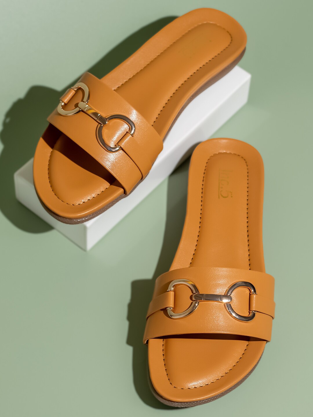 

Inc 5 Buckled Open Toe Flats, Yellow