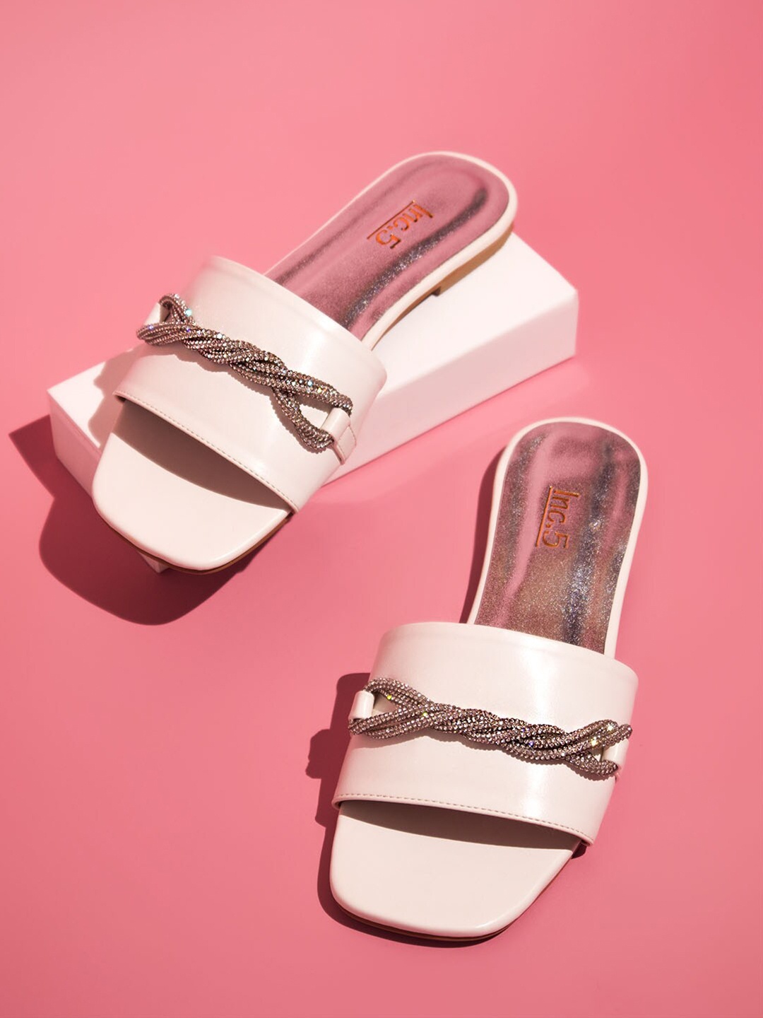 

Inc 5 Embellished Open Toe Flats, White