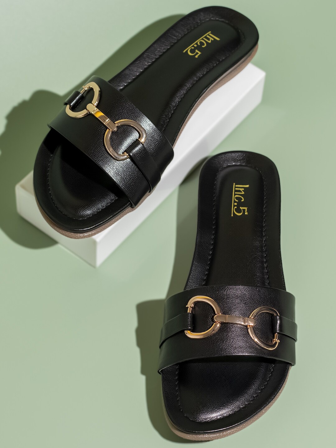 

Inc 5 No Back Strap Open Toe Flats, Black