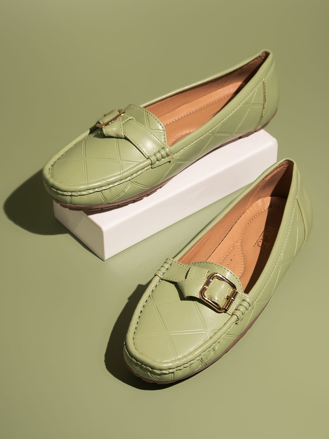 

Inc 5 Round Toe Loafers with Buckles, Green