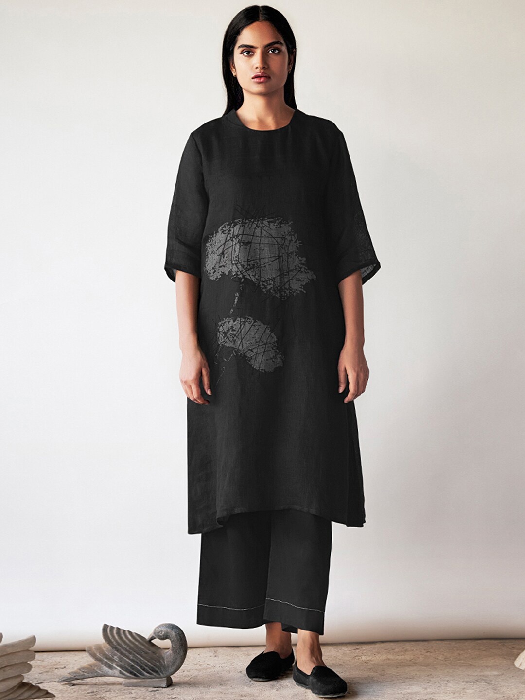 

Ganga Printed Linen Co-ord Set, Black