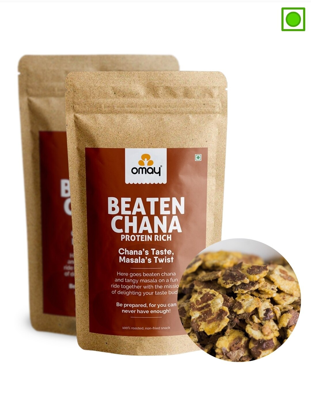 

Omay Foods Pack Of 2 Foods Roasted Chana Jor- 400Gms, Brown