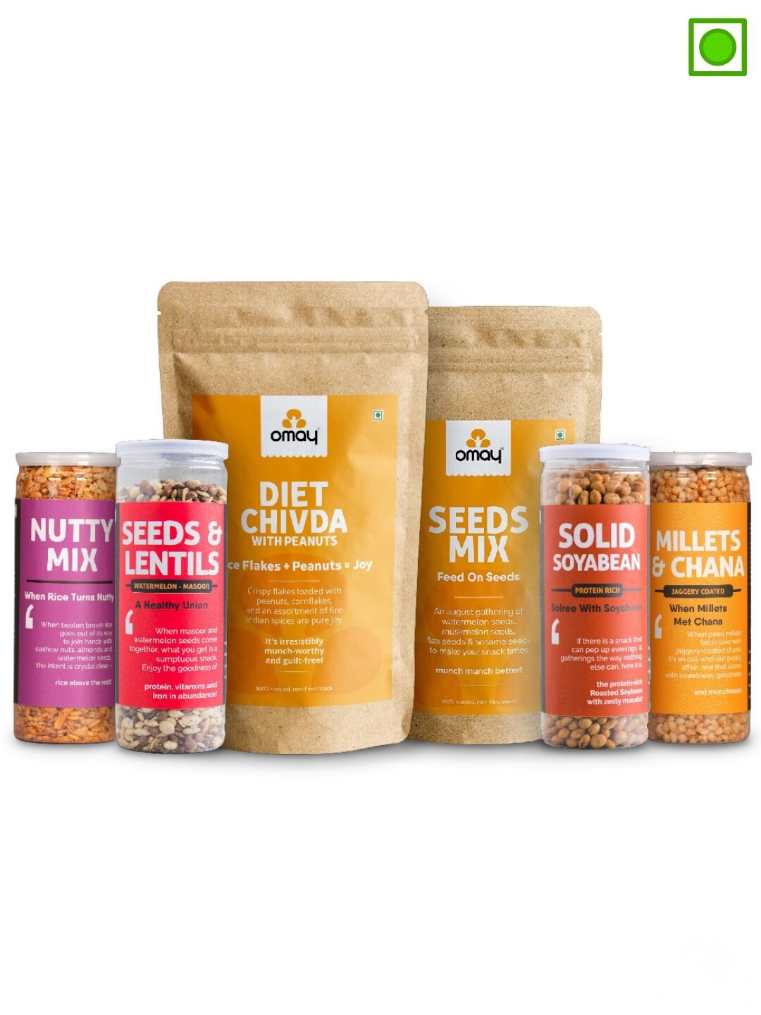 

Omay Foods Set Of 6 Nuts & Seeds Winter Essentials Mix Pack, Yellow