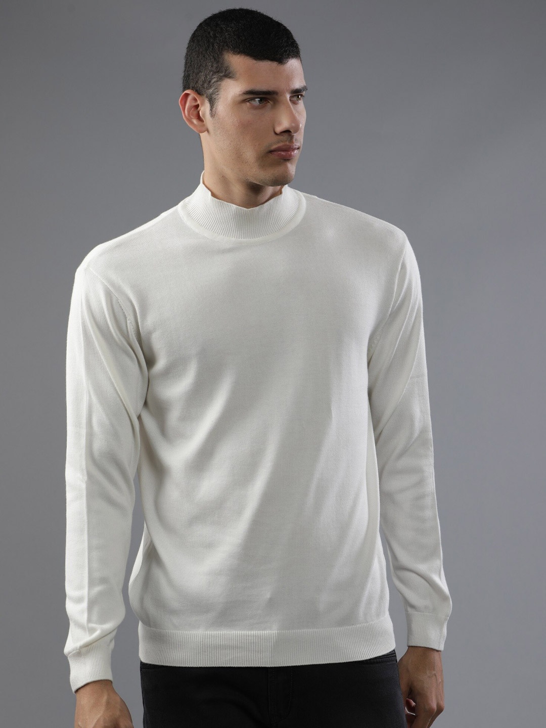 

t-base Turtle Neck Long Sleeves Cotton Pullover, White