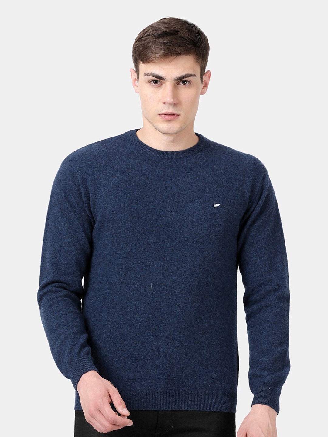 

t-base Round Neck Ribbed Hem Pullover Sweaters, Navy blue