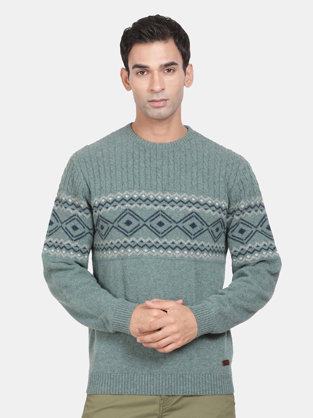 

t-base Cable Knit Woollen Pullover Sweaters, Green