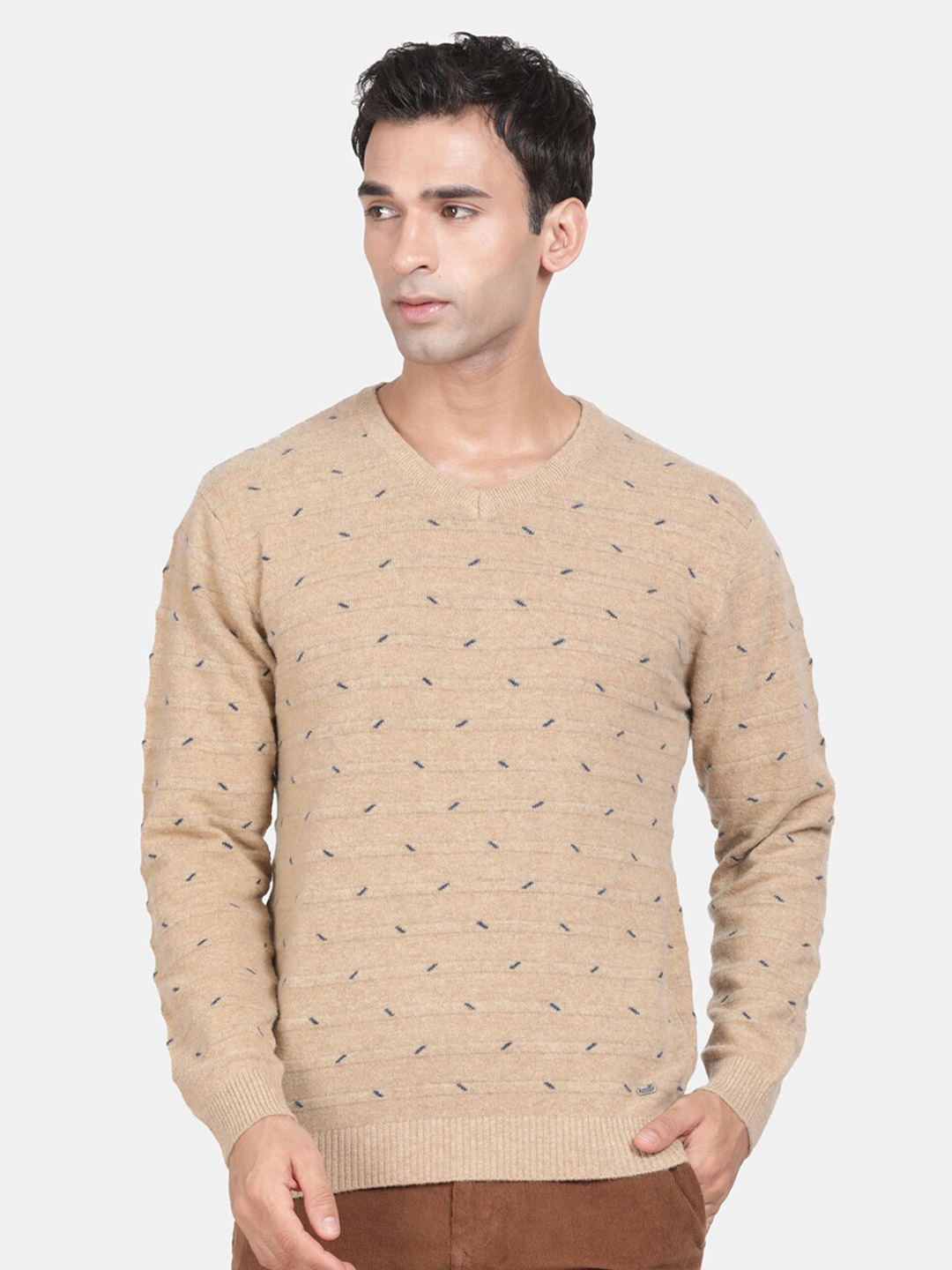 

t-base V Neck Long Sleeves Woollen Pullover, Beige