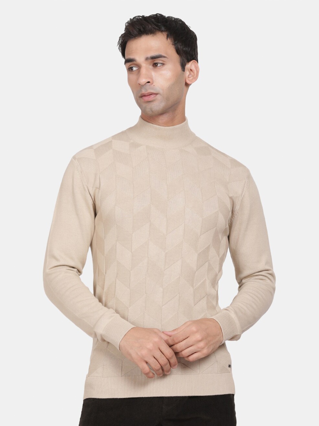 

t-base Turtle Neck Long Sleeves Pure Cotton Pullover, Beige