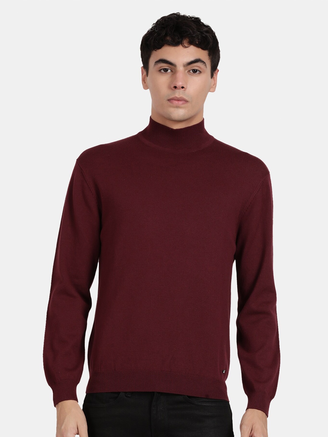 

t-base Turtle Neck Long Sleeves Cotton Pullover, Maroon