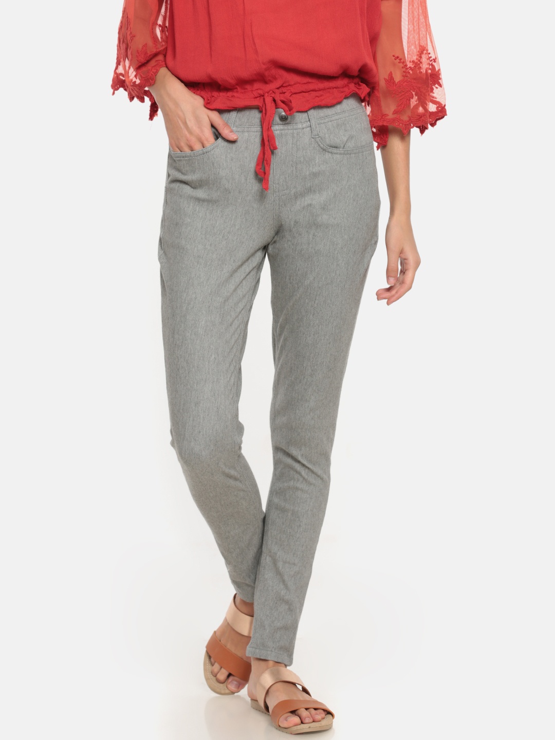 Go Colors Grey Solid Super Stretch Slim Fit Jeggings
