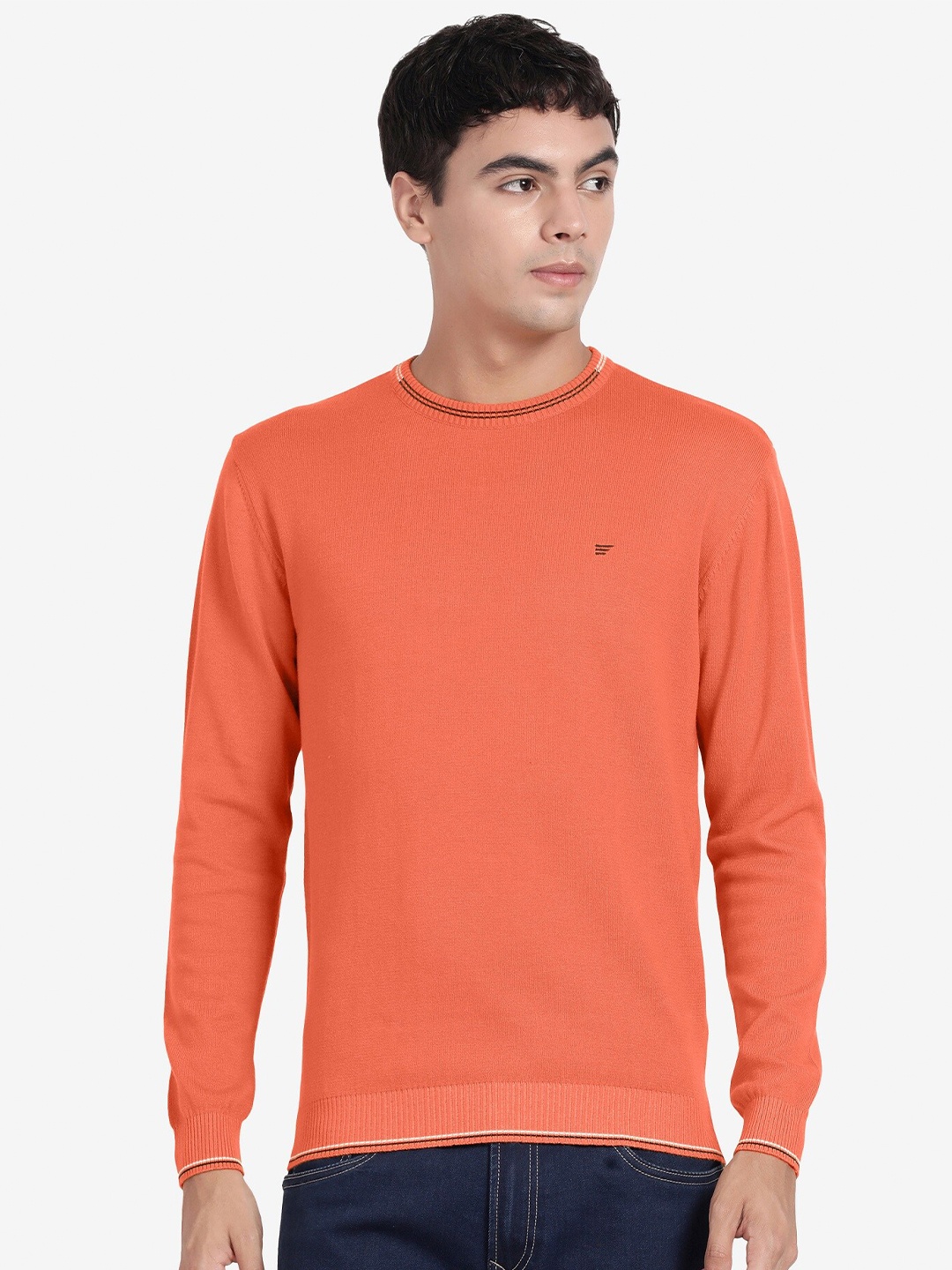 

t-base Round Neck Long Sleeves Cotton Pullover, Orange