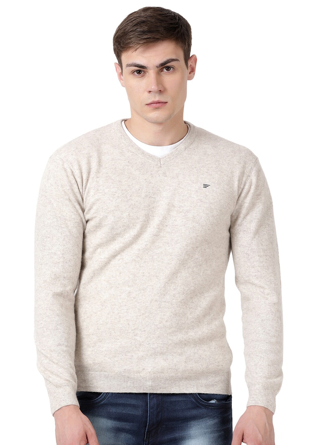 

t-base V-Neck Woollen Pullover Sweater, White