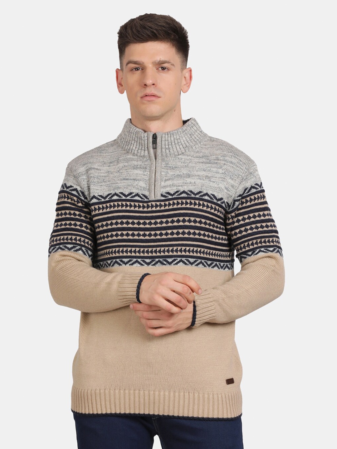 

t-base Mock Collar Long Sleeves Pullover, Grey