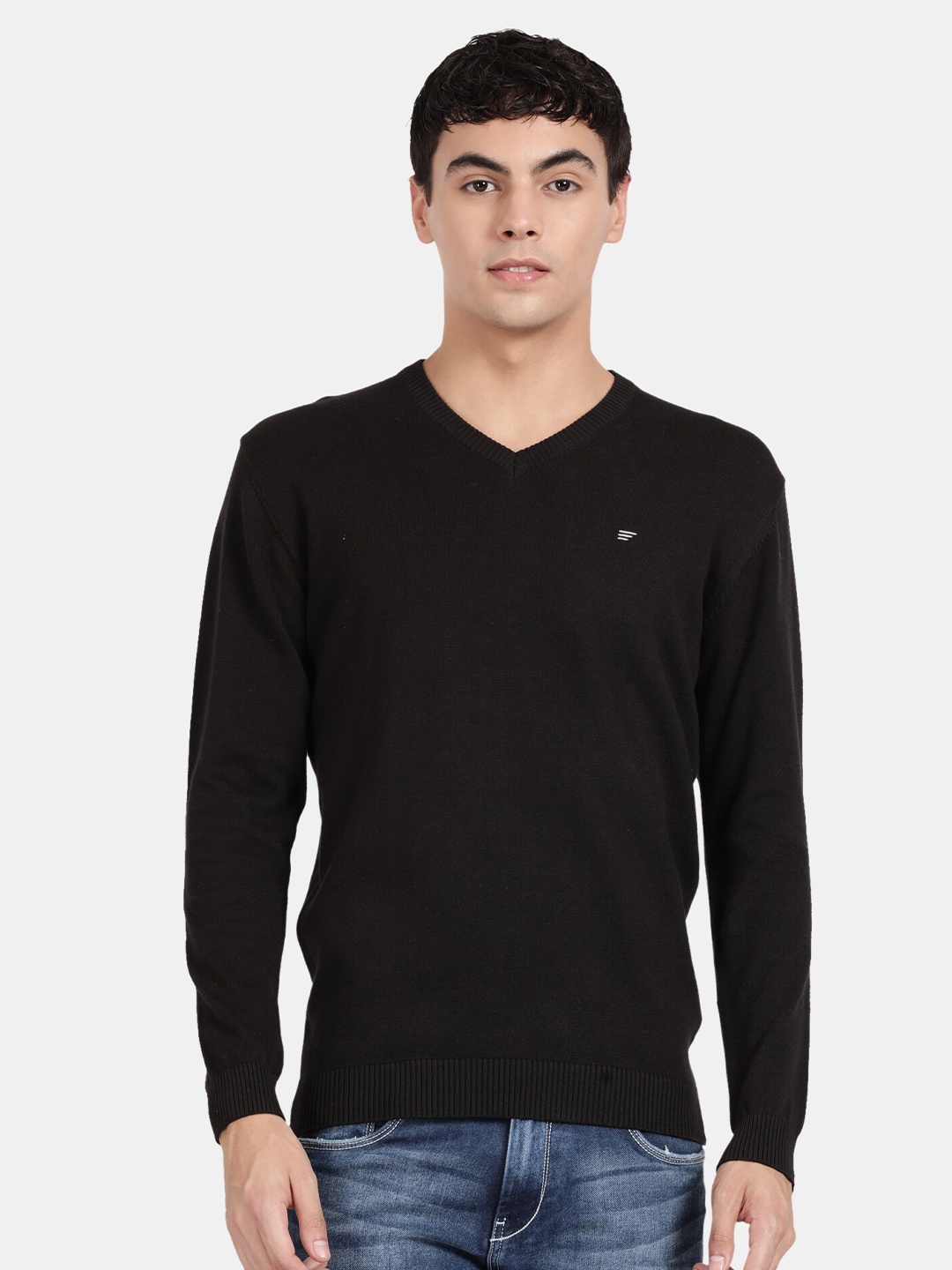 

t-base V-Neck Cotton Pullover Sweater, Black