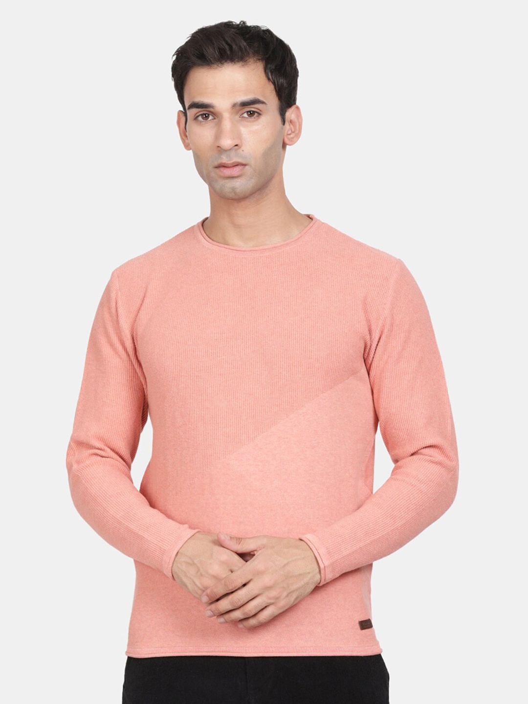 

t-base Round Neck Long Sleeves Cotton Pullover, Coral