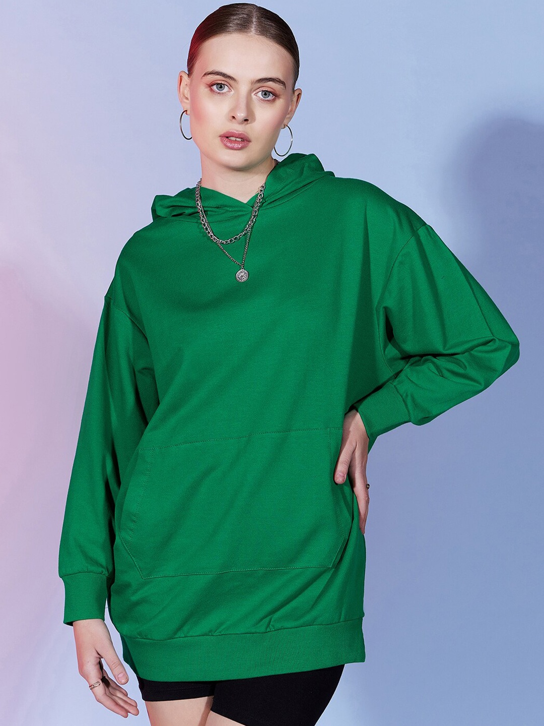 

Dressberry Basics Green Cotton Hooded Pullover Sweatshirt