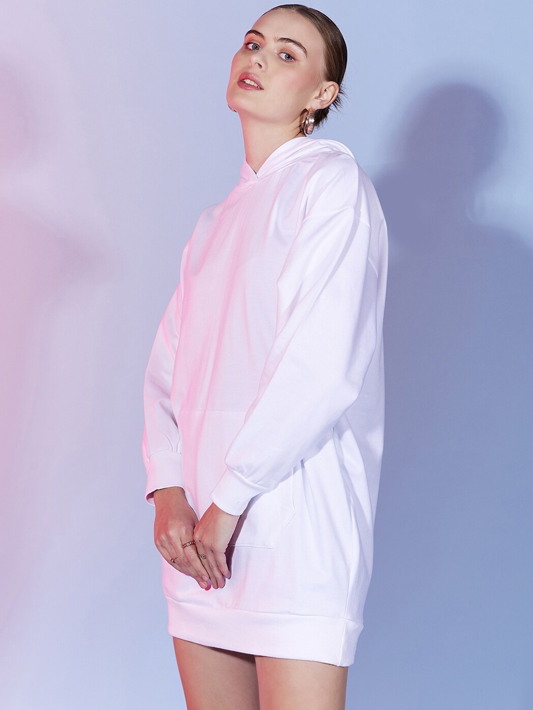 

Dressberry Basics White Cotton Hooded Pullover Sweatshirt