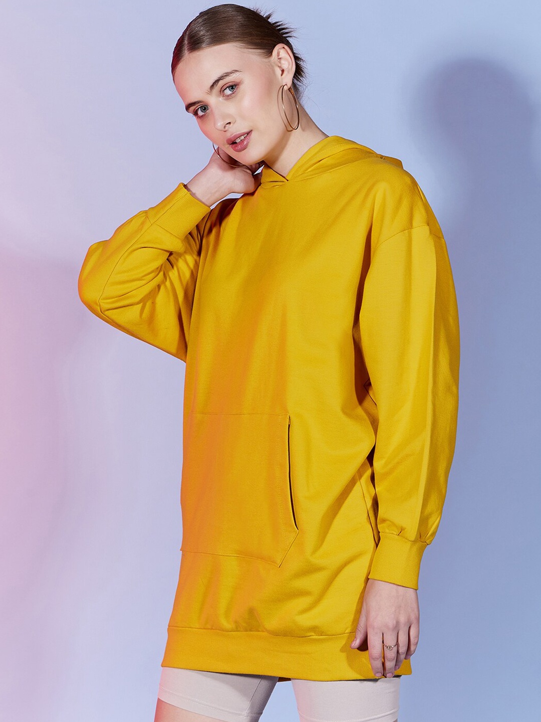 

Dressberry Basics Mustard Yellow Cotton Hooded Pullover Sweatshirt