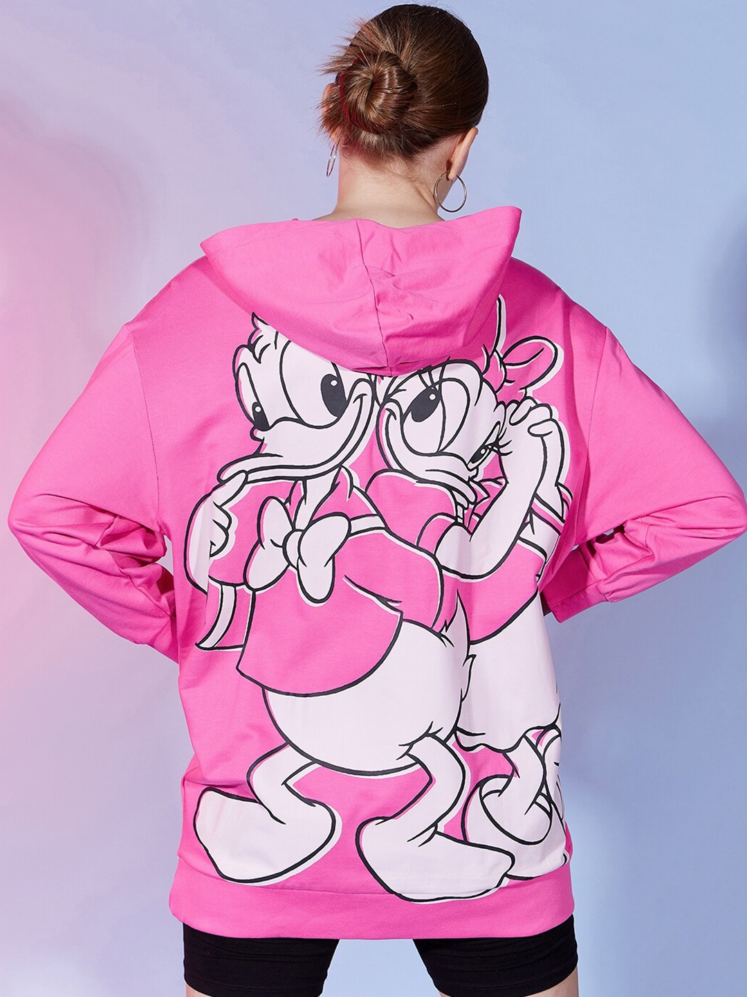 

DressBerry Pink Graphic Printed Cotton Pullover Hooded Sweatshirt