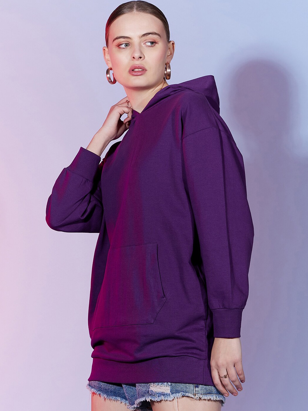 

Dressberry Basics Purple Cotton Hooded Pullover Sweatshirt